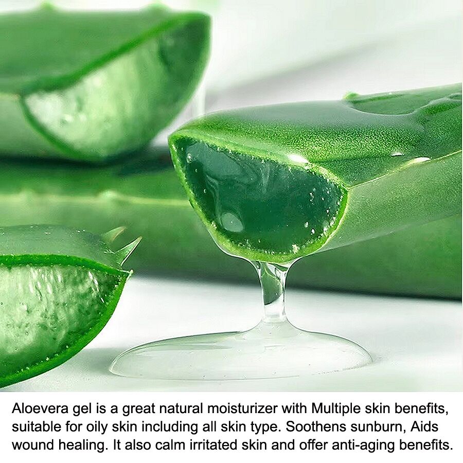 Aloe vera gel soothes sunburns, hydrate, moisturizes the skin, a